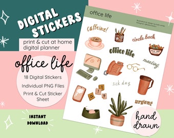Office Life Digital Stickers, Business Printable Stickers, Office PNG Clipart, Planner Stickers, Doodle Digital Clip Art, Digital Planner