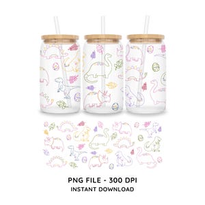 Dinosaur Libbey Glass Can Wrap PNG, Children Dinosaur Glass Can PNG, PNG uv dtf Sublimation, Commercial Use 16 oz Glass Can, Trex png