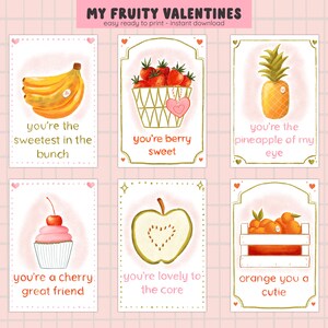I miei San Valentino fruttati stampabili a casa, biglietto digitale pronto per la stampa, simpatico biglietto di San Valentino con frutta per bambini - di genere neutro