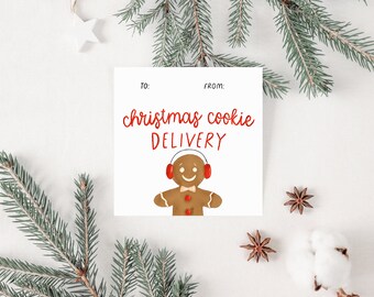 Kerstkoekje levering afdrukbare tag, klaar om digitaal label af te drukken, vakantie downloadbare huidige tag, gebakken goederenlabel, direct downloaden