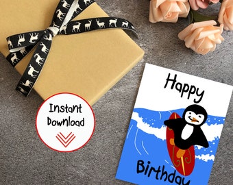 downloadbare pinguïnverjaardagskaart-pinguïnverjaardagskaart voor kinderen-gelukkige verjaardag pinguïnkaart-afdrukbare pinguïnverjaardagskaart