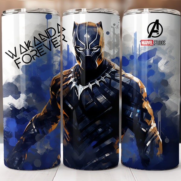 Black Panther Tumbler Wrap, Marvel Sublimation Designs for Digital Download, 20oz Skinny Tumbler Sublimation Design Template, Black Panther