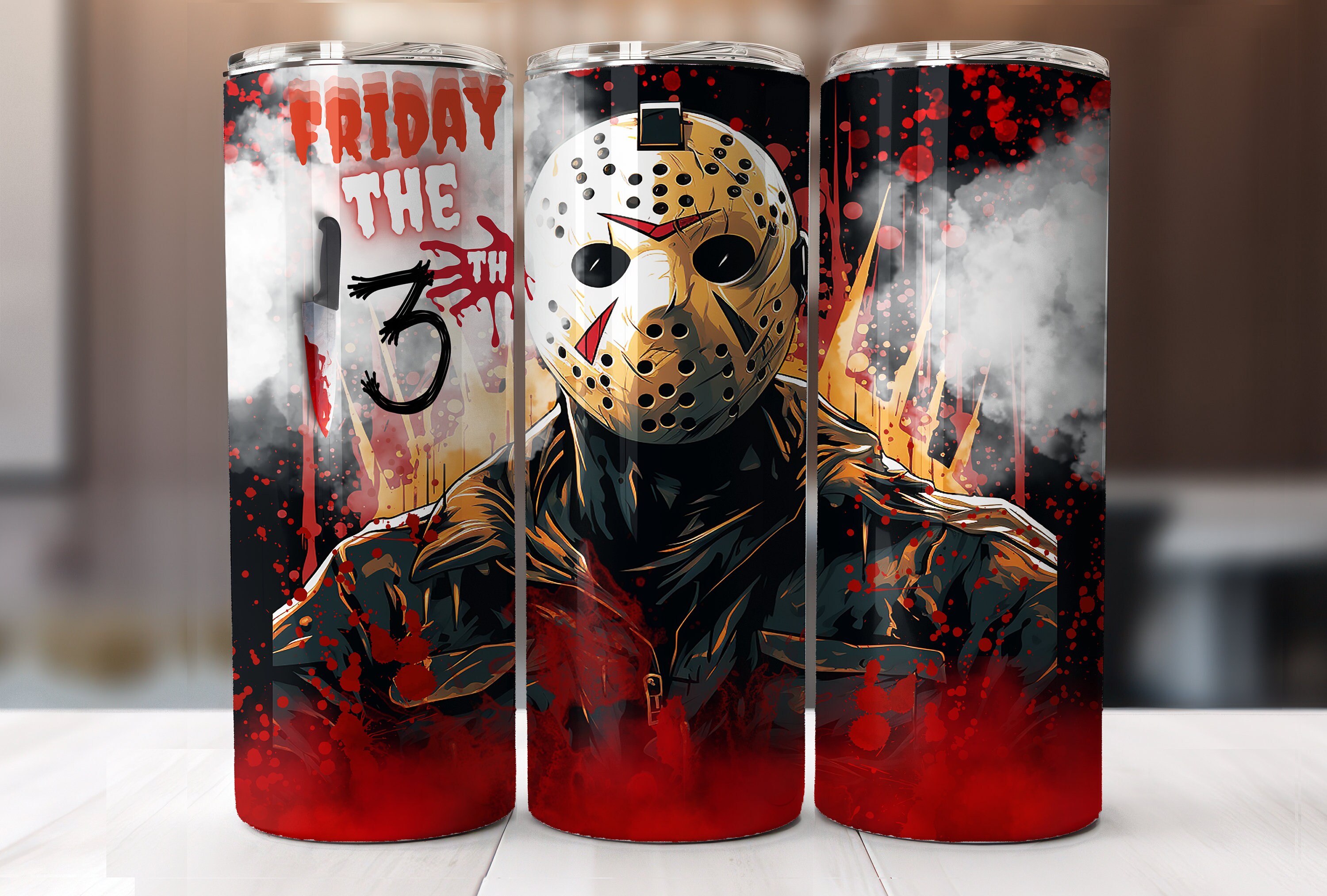 Jason Voorhees Horror Tumbler Wrap, Halloween Tumbler Sublimation Design for Digital Download