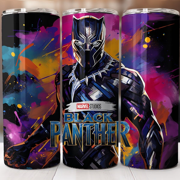 Black Panther Tumbler Wrap, Marvel Sublimation Designs for Digital Download, 20oz Skinny Tumbler Sublimation Design Template, Black Panther