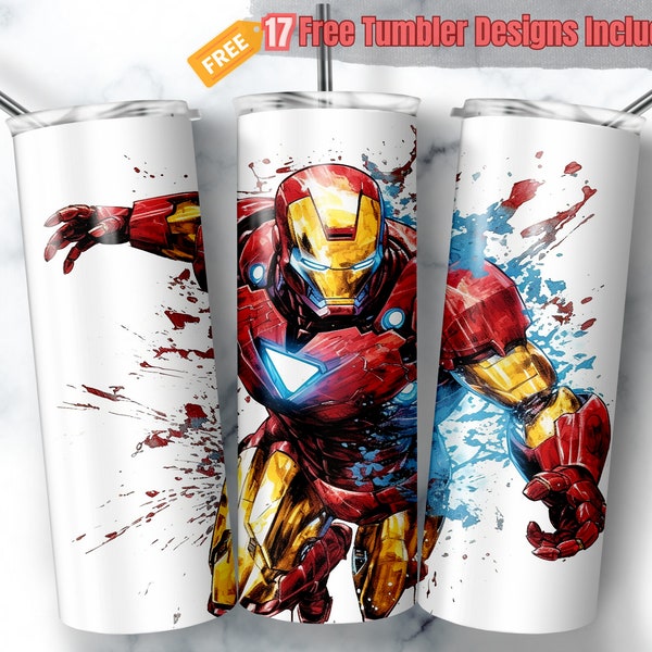 Iron Man Tumbler Wrap, Super Hero Sublimation Designs for Digital Download, 20oz Skinny Tumbler Sublimation Design Templates