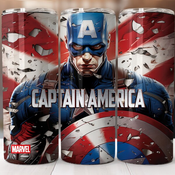 Captain America Tumbler Wrap, Marvel Sublimation Designs for Digital Download, 20oz Skinny Tumbler Sublimation Design Template