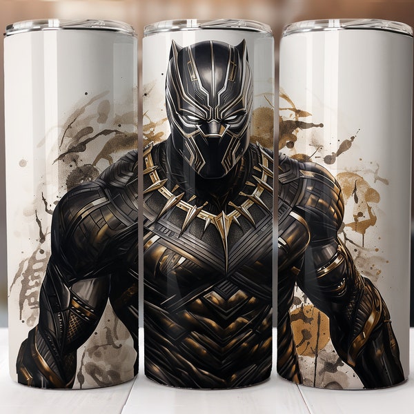 Black Panther Tumbler Wrap, Marvel Sublimation Designs for Digital Download, 20oz Skinny Tumbler Sublimation Design Template, Black Panther