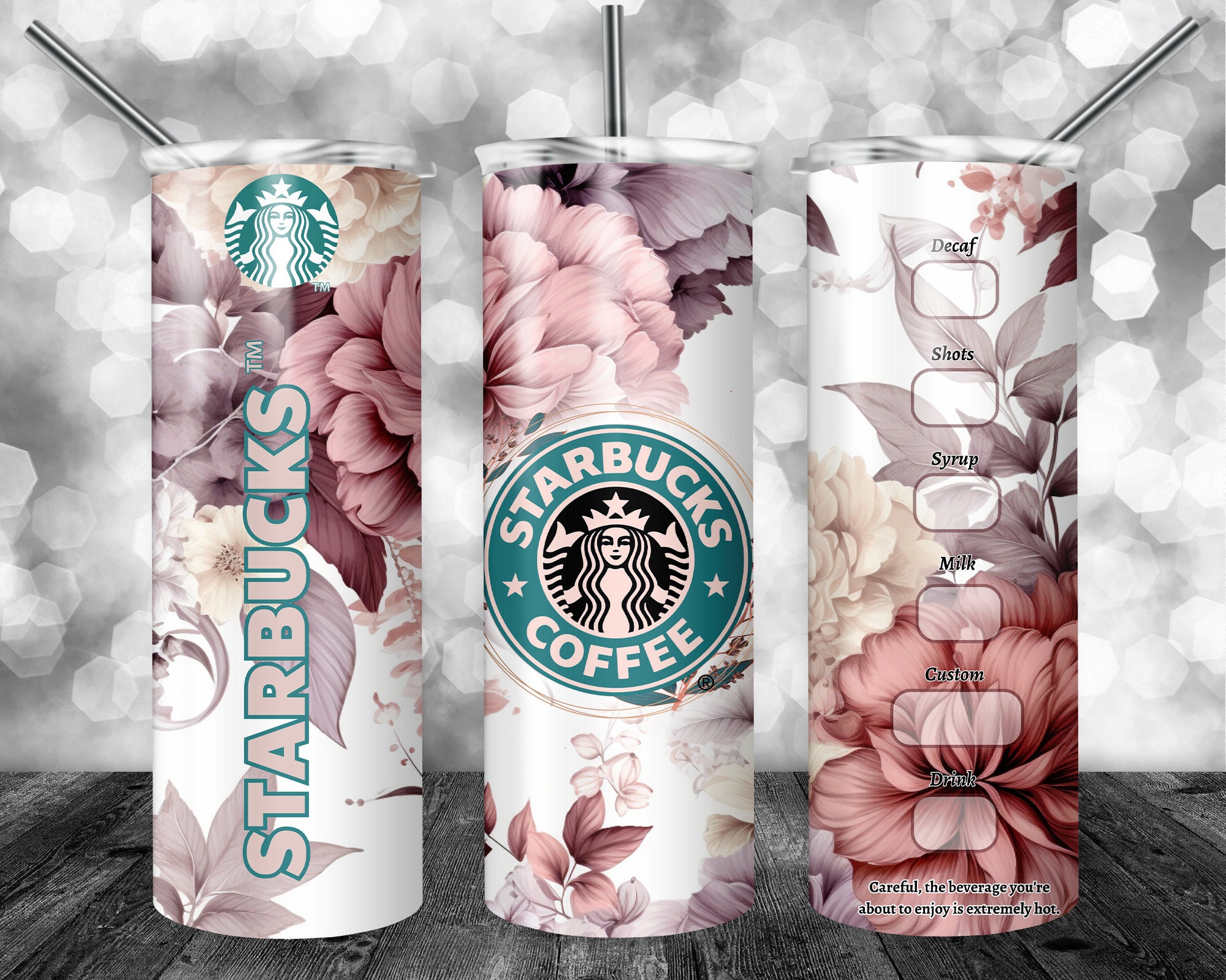 Starbucks Floral Tumbler Wrap, Floral Starbucks Sublimation Designs for