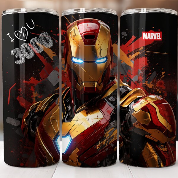 Iron Man Tumbler Wrap, Iron Man SVG, Marvel Sublimation Designs for Digital Download, 20oz Skinny Tumbler Sublimation Design Templates