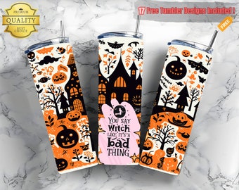 Halloween Horror Tumbler Wrap SVG, Spooky Season Sublimation Design for Digital Download, 20oz Skinny Tumbler Sublimation Design Template