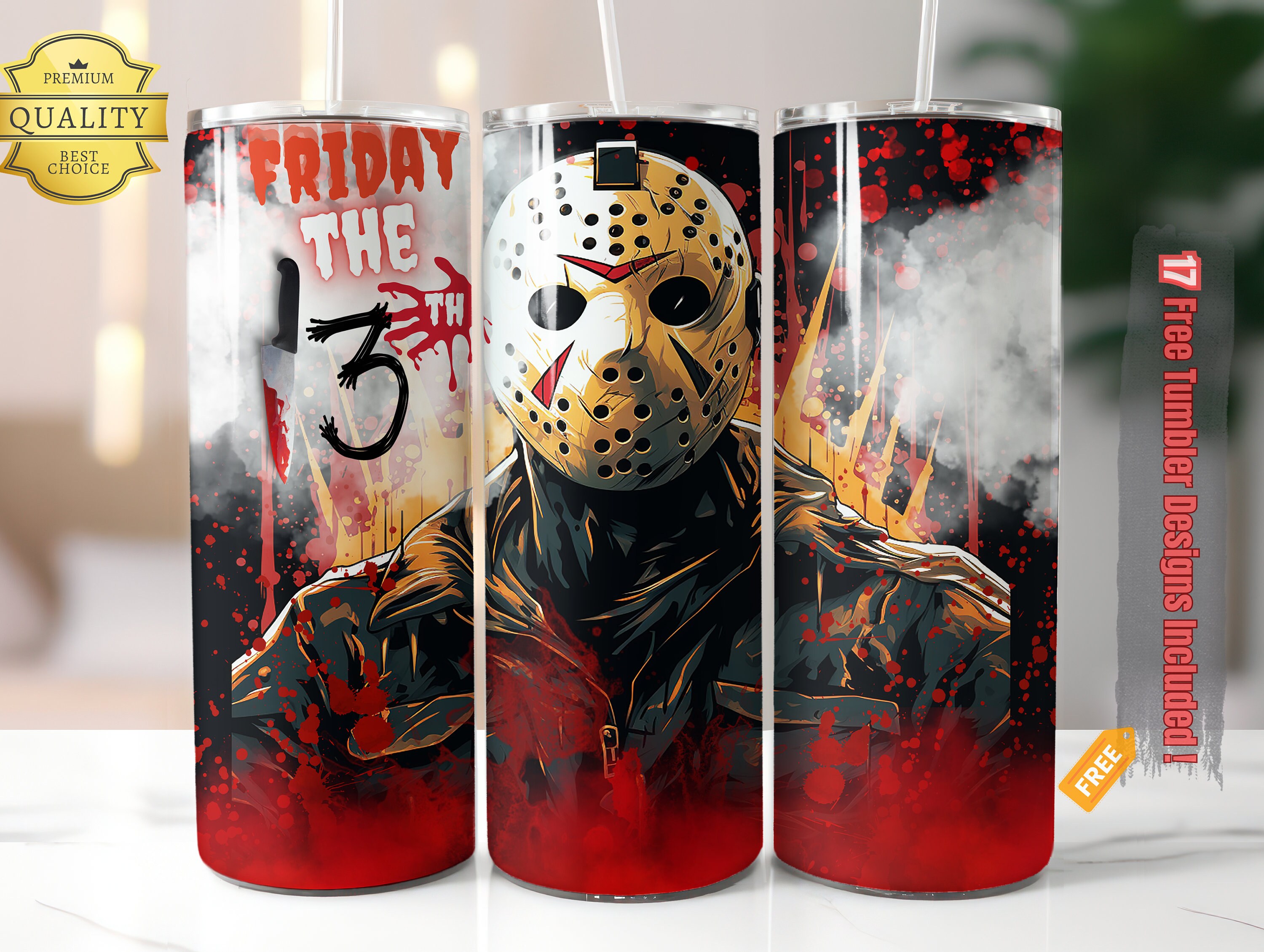 Jason Voorhees Horror Tumbler Wrap, Halloween Tumbler Sublimation Design for Digital Download
