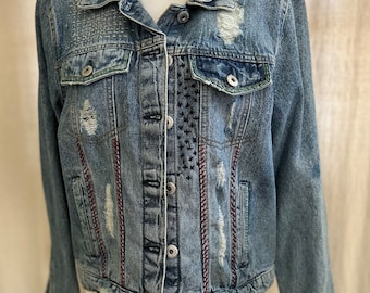 Women’s embroidered one of a kind jean jacket