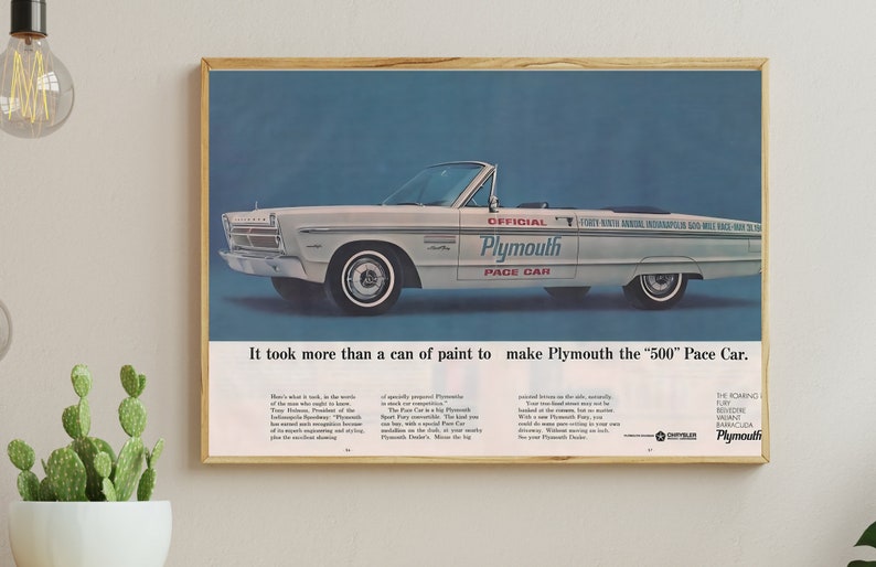 Vintage Style Car Art, Vintage Magazine Column, Plymouth Car, 1960 Car