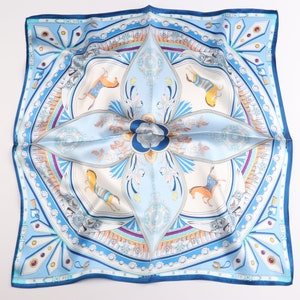 100% Silk Scarf, Pure Silk Scarf, Small Silk Square Scarf, Neck Scarf Women, Short Scarf, Silky Bandana, Summer Print Scarf, Leaf Pattern