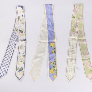 Summer Flower Bird Silk Twill Skinny Scarf, Handbag Silk Scarf, Silk Hair Scarf, Handle Ribbon Scarf, Neck Scarf Small, Long Scarf, Gift