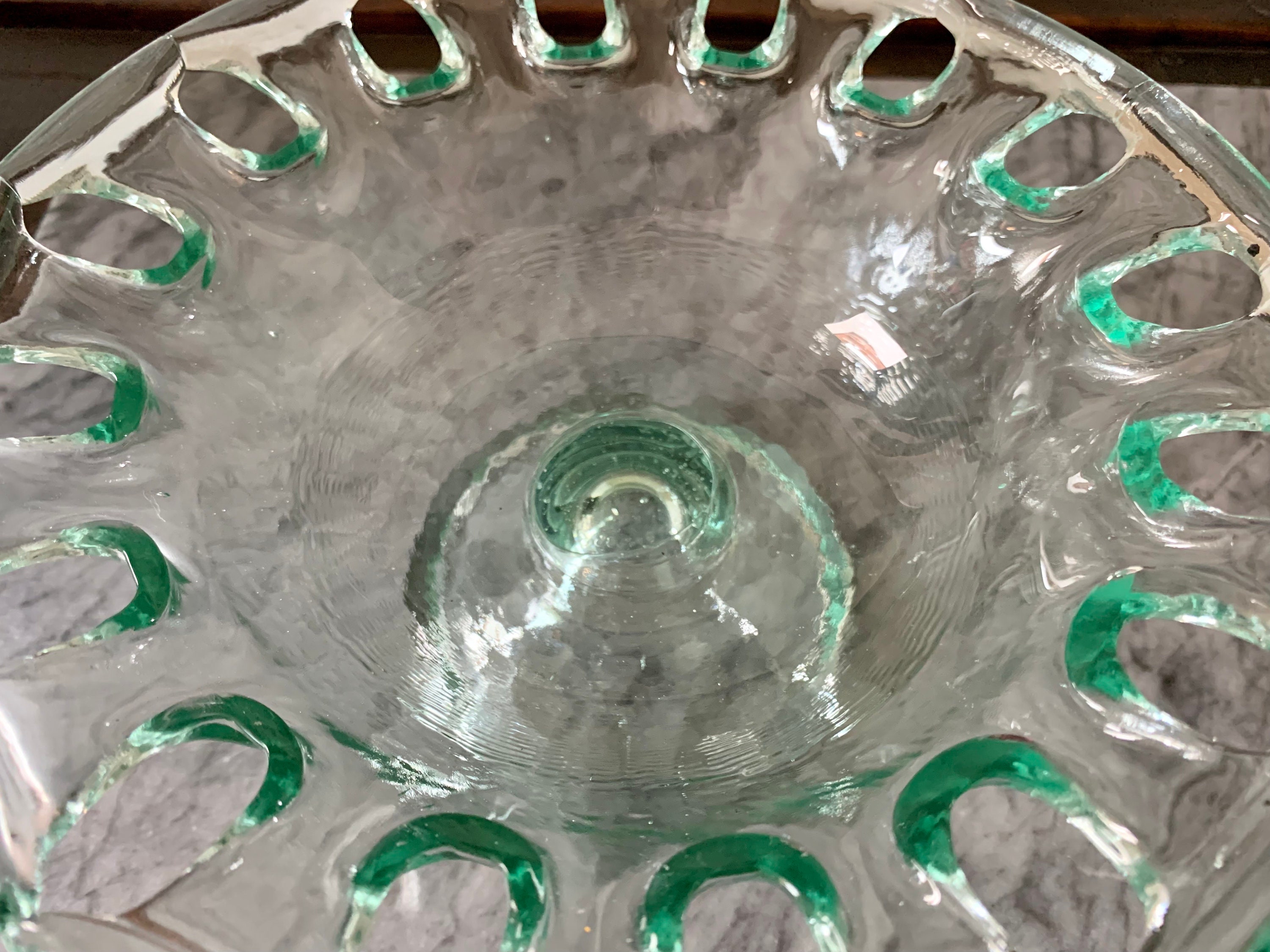 Vintage VIDRIOS SAN MIGUEL Recycled Sea Green Tinted Compote Blown