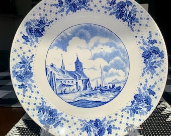 Antique 10” BOCH FRERES of Belgium “Paquerette (Daisy)” Pattern Blue Floral Ironstone Transferware c.1870-1920; Collectible Decorative Plate