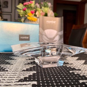 Unused, In Box w/Original Label 5 1/2”x 3” NAMBE Crystal “Planar” Votive Candleholder c.2005; Discont’d Modernist Rectangular NAMBE Accent