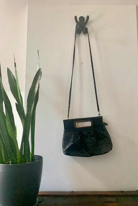 Vintage Black Woven Leather Handbag w/Top Handle … - image 6