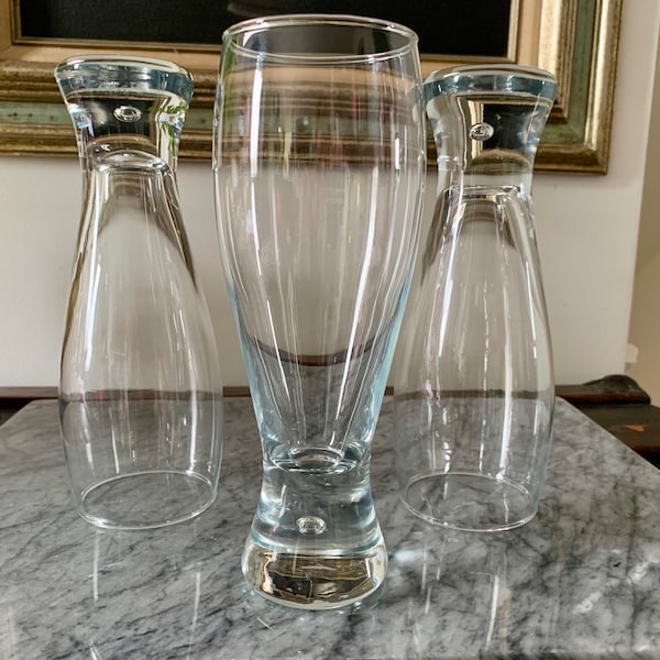 Set of Three Vintage 15.5 fl oz Handblown Bubble Base Pilsner Glasses c. 1980/90s; Vintage 8 3/8”x 2 3/4” Pint/Beer Glasses Possibly KROSNO