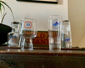 UNUSED Vintage Sets Sold Separately: 13 fl oz MOLSON Award Stout Pint Glasses c.1960/70s and 12 fl oz LABATT Blue Pilsner Glasses c.1980s