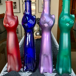 Sold Individually Mosel-Saar-Ruwer Riesling 13 1/4”x 3”Labelled Happy Cat Collectible Glass Bottle; Modern/Abstract Cat Decor Bottle 1997-04