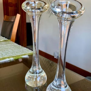 Vintage Pair of 9.5”/10” ASEDA SWEDEN Jack in the Pulpit Glass Vases w/Controlled Bubble Design; MCM Scandinavian Hand Blown Art Glass Decor