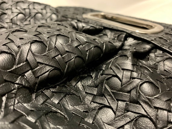 Vintage Black Woven Leather Handbag w/Top Handle … - image 4