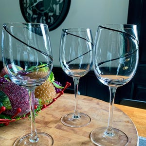 XL Vintage Set of Three 14.5-15 floz KOSTA-BODA “Line Black” Discont’d 9 1/8”x 3” Blown Glass Water Goblets Anna Ehrner Design c.1988-1997
