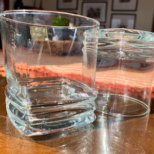 A Pair(2) of 3 1/2” x 3 1/4” Classic Square 9.5 fl oz Lowball/Whiskey Glasses w/Ribbed Design; Contemporary Designed Vintage MCM Barware