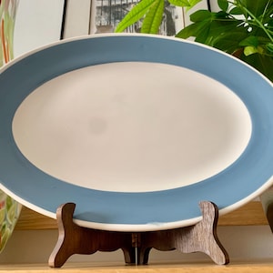 Mid-Century 15 5/8”x 12” VILLEROY & BOCH “Orleans” Blue Band Oval Stoneware Serving/Decorative Discont’d Platter Made In France c. 1950s