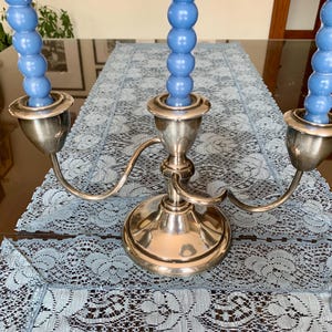 Vintage 6”(h)x 11 1/2”(w) Silver (Plated?) 3-Branch Candlestick/Candelabra w/Twisted Arm Design 4 3/4”(diam) Round Weighted Base c. 1940-60s