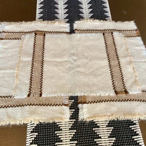 Unused Set of Five Mid-Century Designed 18”x 11 1/2” Cream/Brown Handwoven Placemats w/Fringe Detail; 1960-70s Vintage Table Linens/Decor