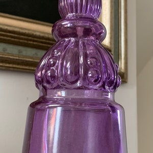 Vintage 12“x 4“ Vibrant Purple HIMARK Ornate Glass Bottle w/Cork Stopper Made In Spain; Amethyst Decorative Bottle; Oil Cruet; Decanter