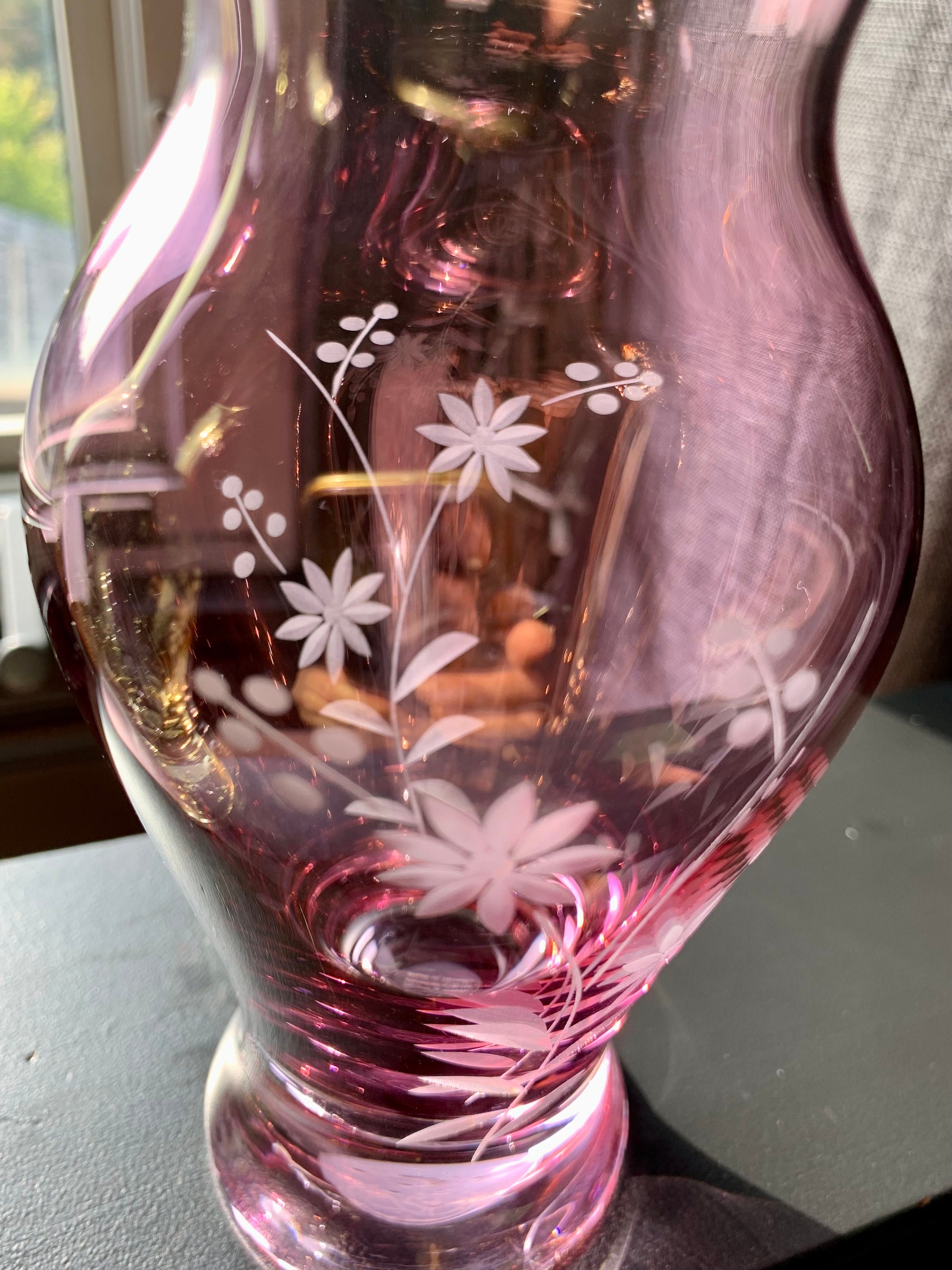 Vintage 7” ROYAL DANUBE Floral Etched Hand-cut Yellow & Pink