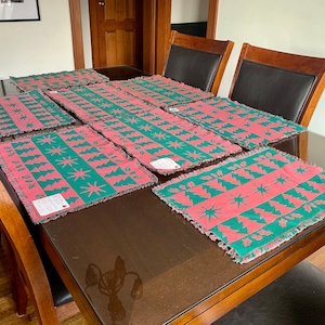 Set of 8 Vintage 13.5”x 20” Unused “Starlight” Red/Green Reversible Woven Placemats; “Home for the Holidays Collection” by PARK B. SMITH