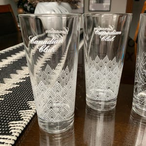 Unused Vintage Pair/2 of 12.5 fl oz CANADIAN CLUB Classic Highball Whisky Glasses Abstract/Geometric Design Made by LIBBEY Duratuff #15/21