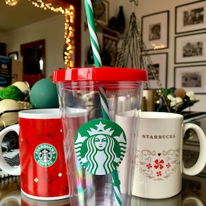 UNUSED STARBUCKS Holiday/Christmas Collection Sold Individually; Ceramic Coffee Mugs & Acrylic Grande Tumbler; Starbucks Collector’s Mugs