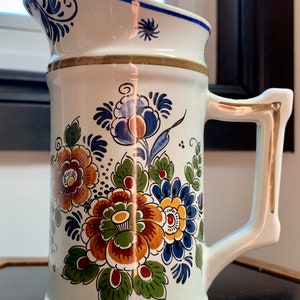 Mid-Century Hand-Painted DELFT Polychrome Pottery; Original Delft Folk Art; Multi-functional: Jug/Beer Stein/Pitcher/Vase; Floral Ceramics