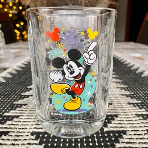 Unused Magic Kingdom 13 fl oz DISNEY Character Square Glass Tumbler Made In France; McDonald’s Commemorative 2000 Collector’s Embossed Glass