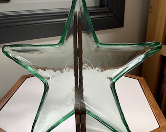 Vintage VIDROIS SAN MIGUEL Authentic 100% Recycled Glass 10.5”x10.5”  Sea Green Glass Star Bowl/Trinket Dish; Coastal Theme Glass Starfish