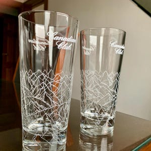 Unused Vintage Pair/2 of 12.5 fl oz CANADIAN CLUB Classic Highball Whisky Glasses Abstract/Geometric Design Made by LIBBEY Duratuff #32/#39