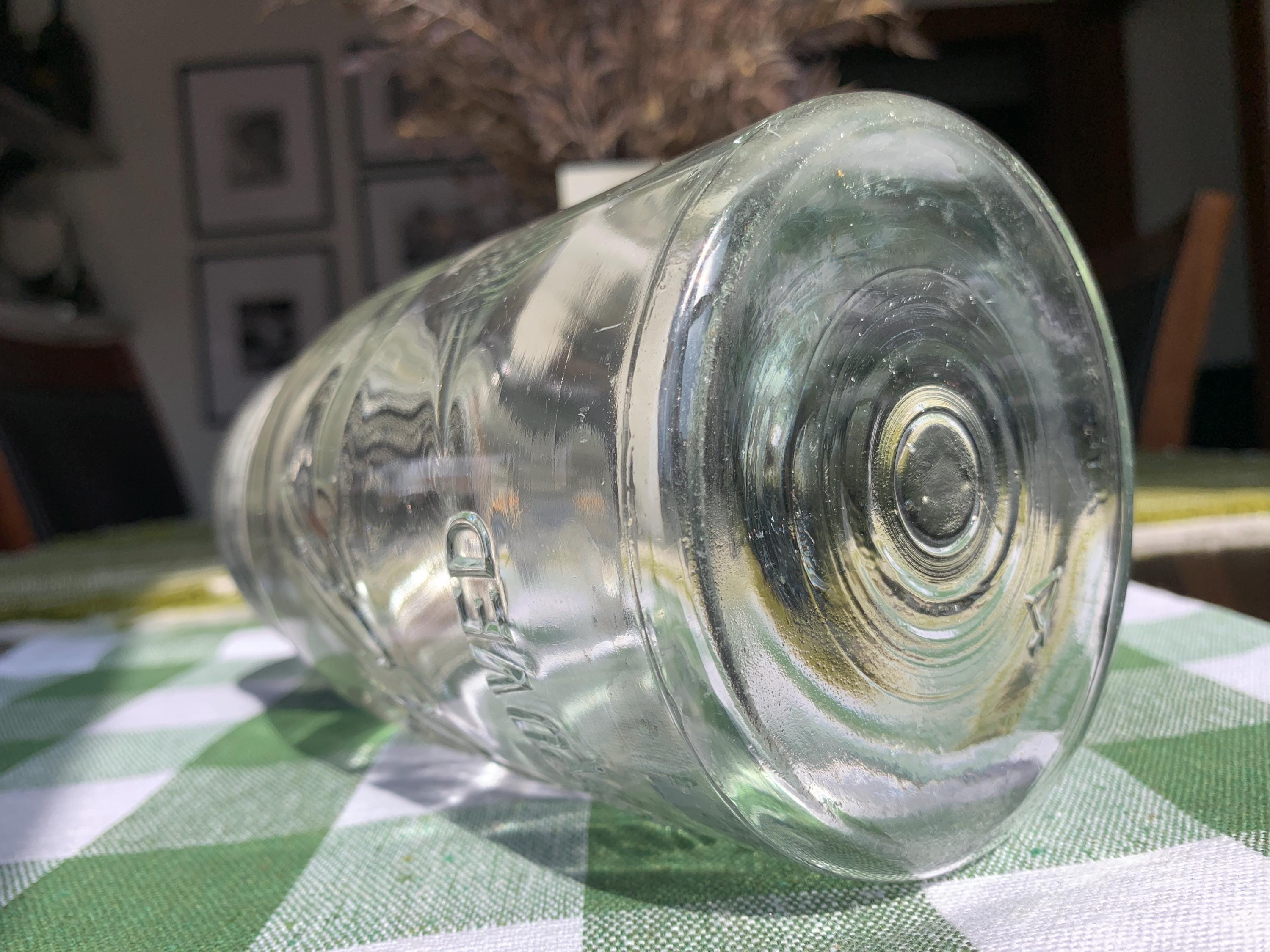 Antique 7”x 3 7/8” Squared BALL IMPROVED 1 Quart/32 Floz Glass
