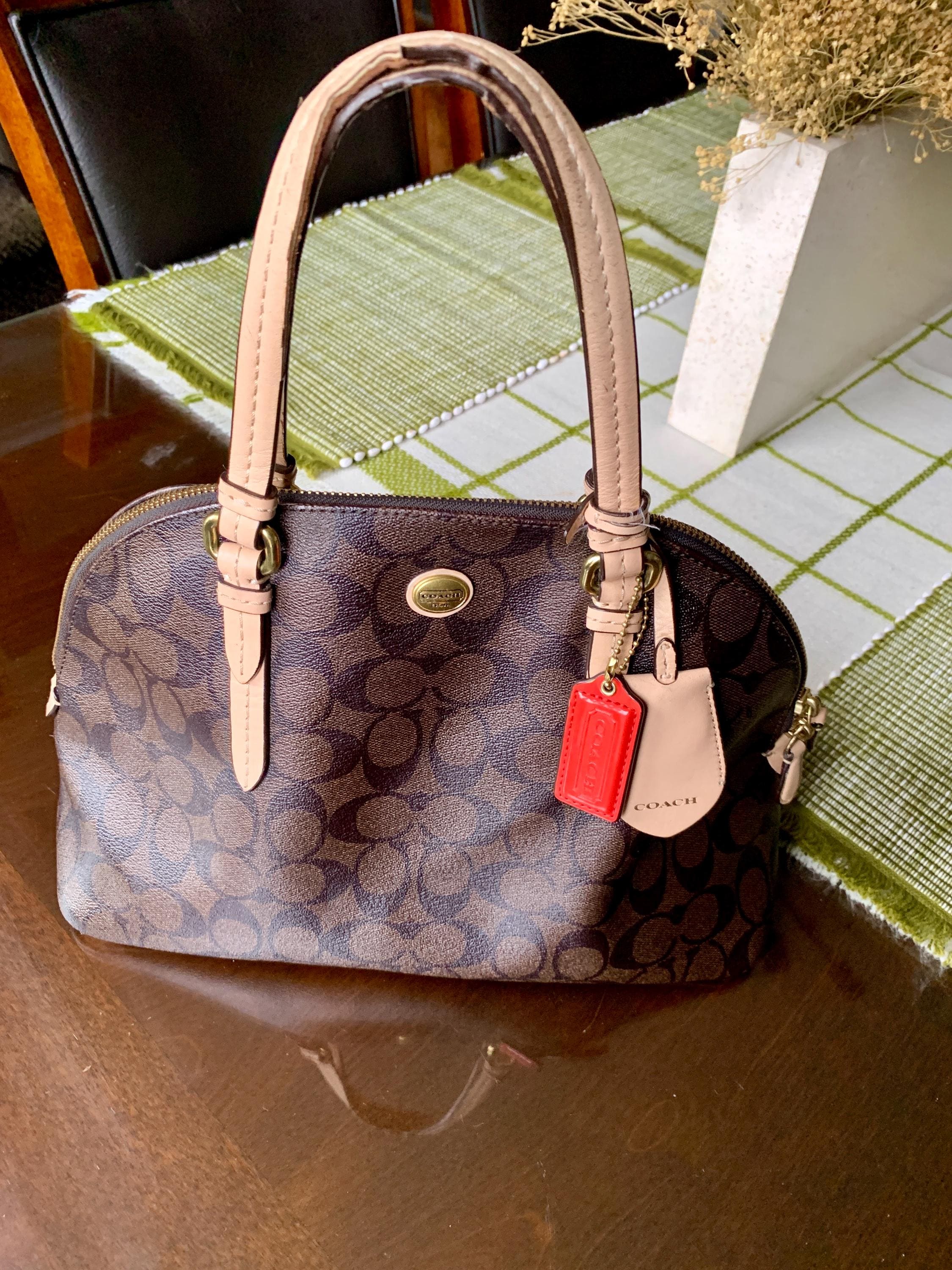 Authentic 14” COACH Signature Coated Canvas “peyton” Cora Brown 