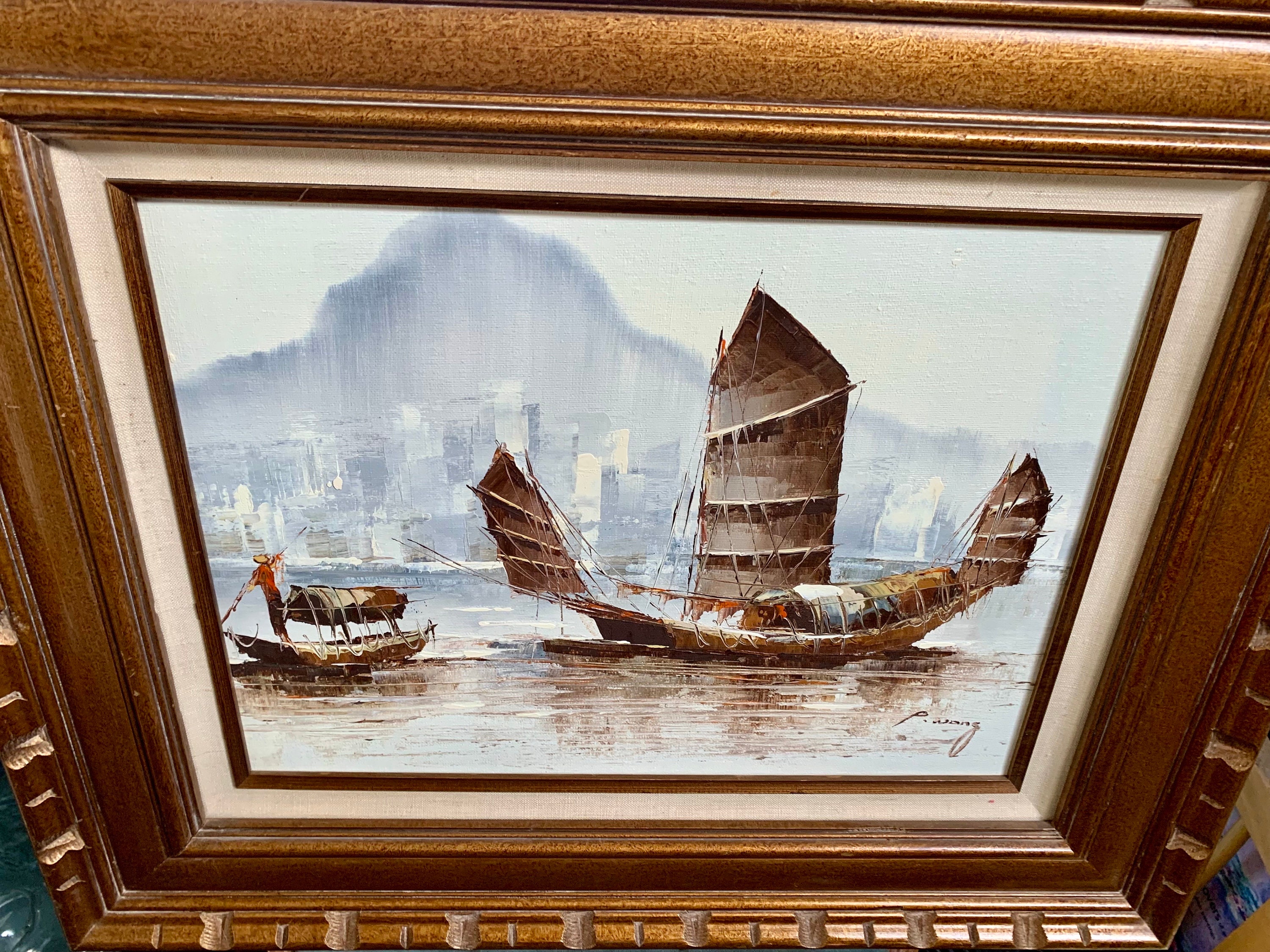 希少Painting on China お値下しました Mid-century Certified Original 20”x 24” P. WONG Oil Painting on
