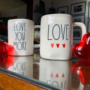 RAE DUNN Valentine’s Mug; Farmhouse Handcrafted 16 fl oz Ceramic Coffee Mug|Love You More|Love|Valentine’s Day Gift| Rae Dunn Collectors Mug