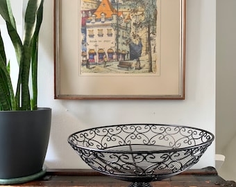 Vintage/Antique 6 3/4”x 13” Ornate Black Wrought/Cast Iron Pedestal Bowl; Multi-functional Compote Fruit/Decorative Bowl &/or Centrepiece