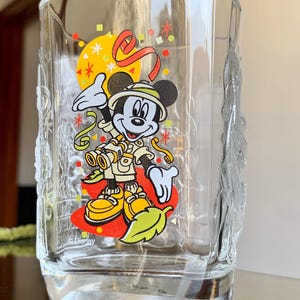 Unused 2000 Commemorative 13 floz DISNEY ANIMAL KINGDOM Embossed Square Glass Tumbler Made In France; McDonald’s Millennium Limited Ed Glass