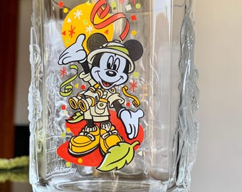 Unused 2000 Commemorative 13 floz DISNEY ANIMAL KINGDOM Embossed Square Glass Tumbler Made In France; McDonald’s Millennium Limited Ed Glass