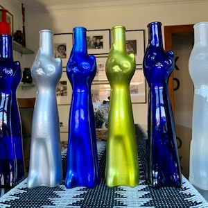 Sold Individually Mosel-Saar-Ruwer Riesling 13 1/4”x 3” Annual Happy Cat Collectible Glass Bottle; Modern/Abstract Cat Decor Bottle 1999-05